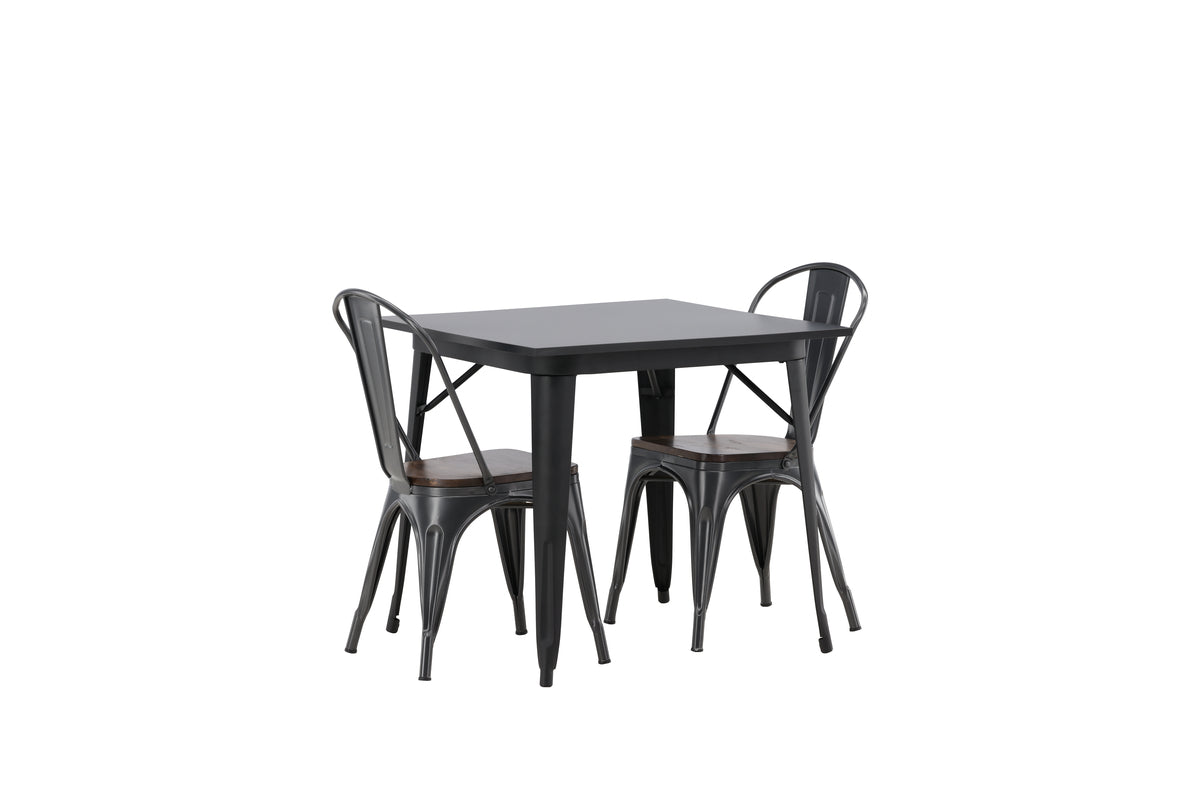 Venture Design Tempe Rektangulära Matbord 80 x 80 Svart + Matstolar 2-pack Valnöt