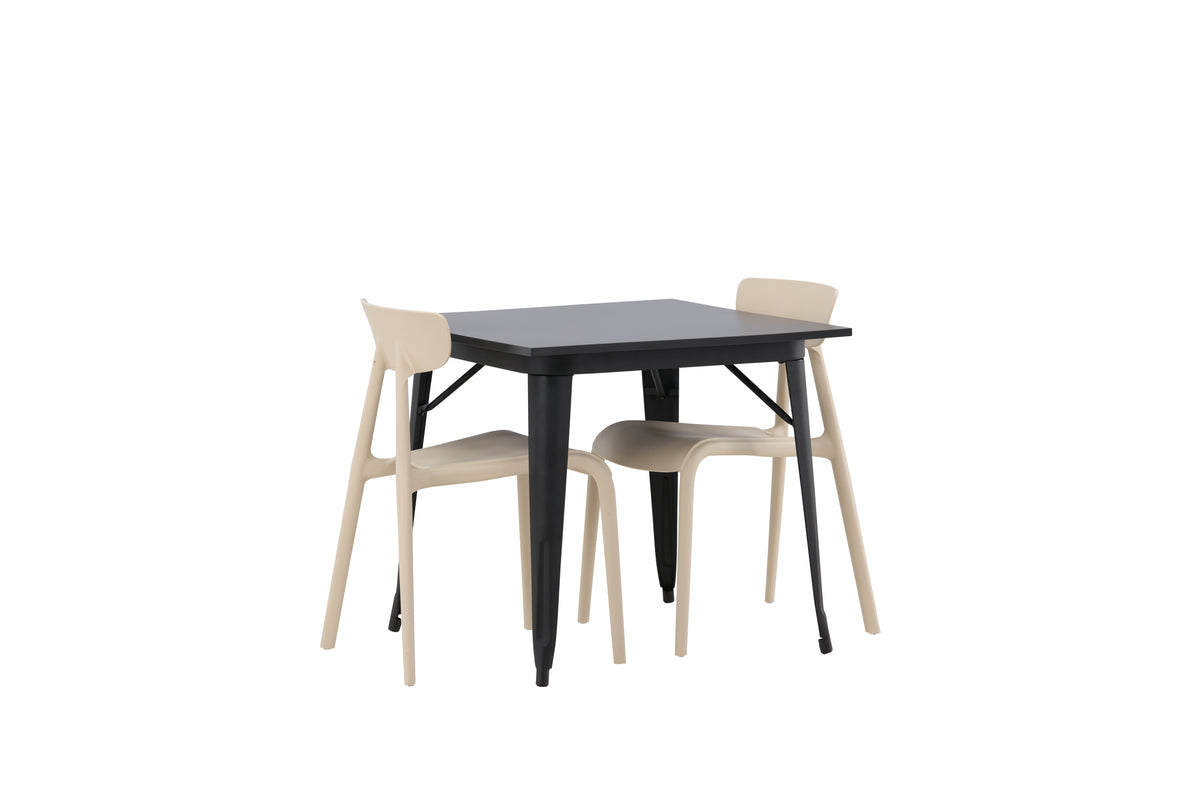 Venture Design Tempe & Ursholmen Rektangulära Matbord 80 x 80 Svart + Matstolar 2-pack Beige