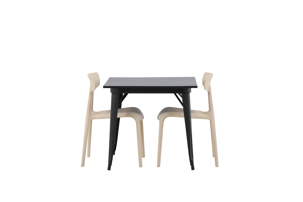 Venture Design Tempe & Ursholmen Rektangulära Matbord 80 x 80 Svart + Matstolar 2-pack Beige