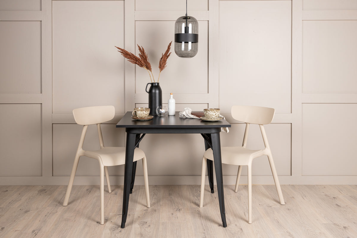 Venture Design Tempe & Ursholmen Rektangulära Matbord 80 x 80 Svart + Matstolar 2-pack Beige