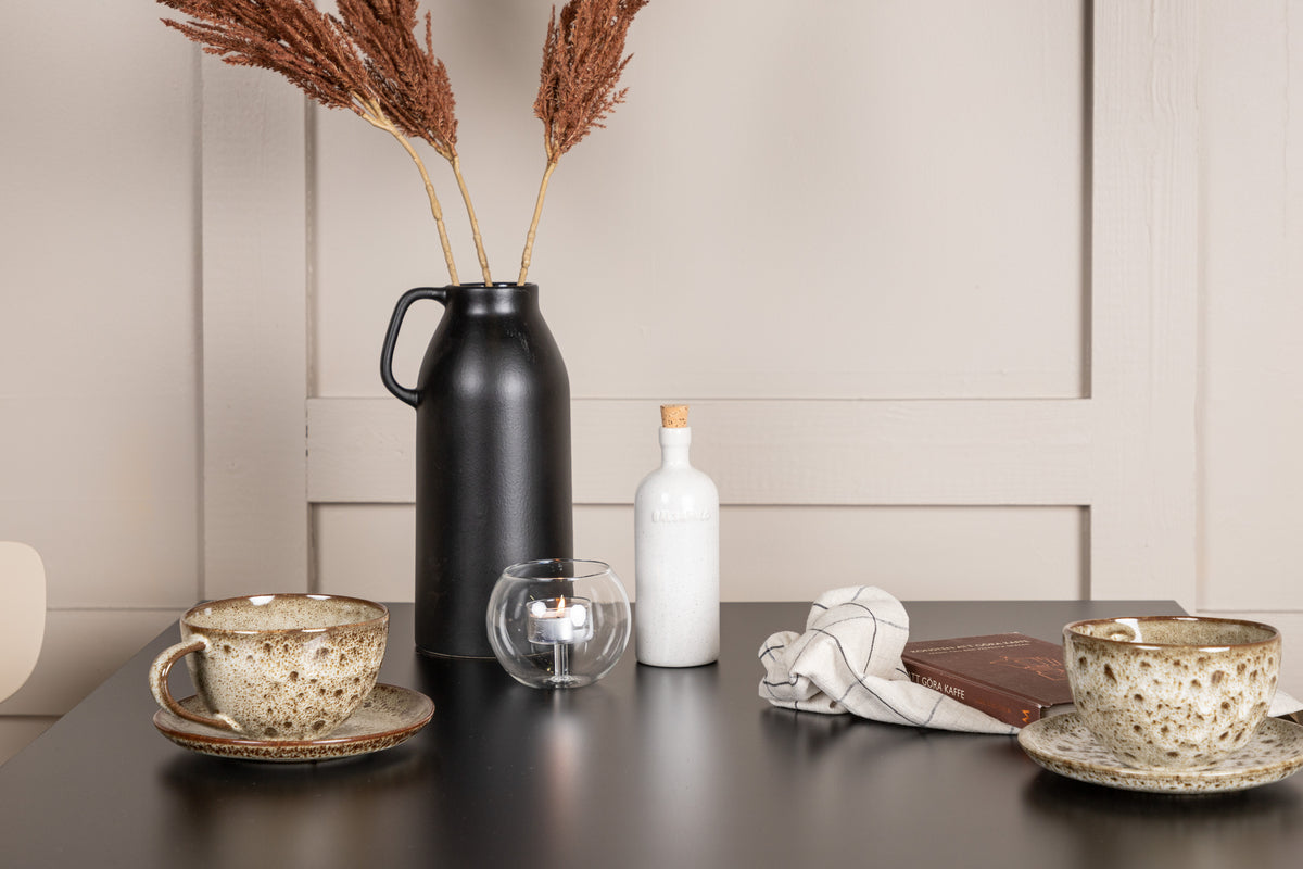Venture Design Tempe & Ursholmen Rektangulära Matbord 80 x 80 Svart + Matstolar 2-pack Beige
