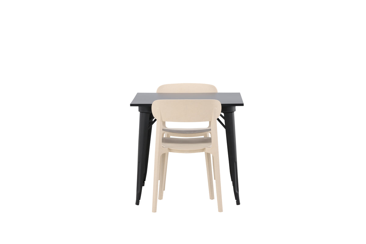 Venture Design Tempe & Åstol Rektangulära Matbord 80 x 80 Svart + Matstolar 2-pack Beige