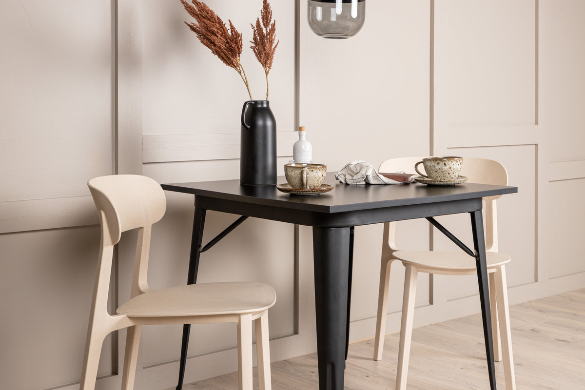 Venture Design Tempe & Åstol Rektangulära Matbord 80 x 80 Svart + Matstolar 2-pack Beige