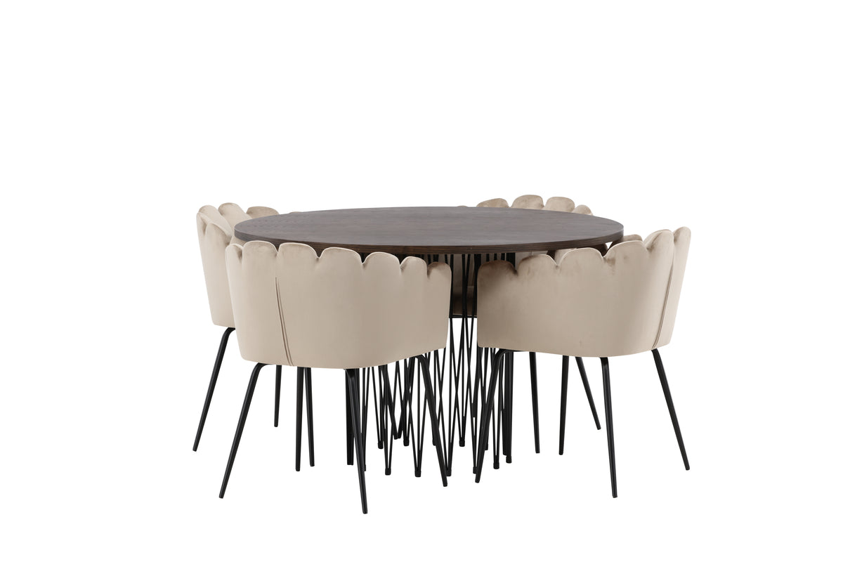 Venture Design Limhamn & Stone Matstolar Beige + Runda Matbord ⌀120 Mocka