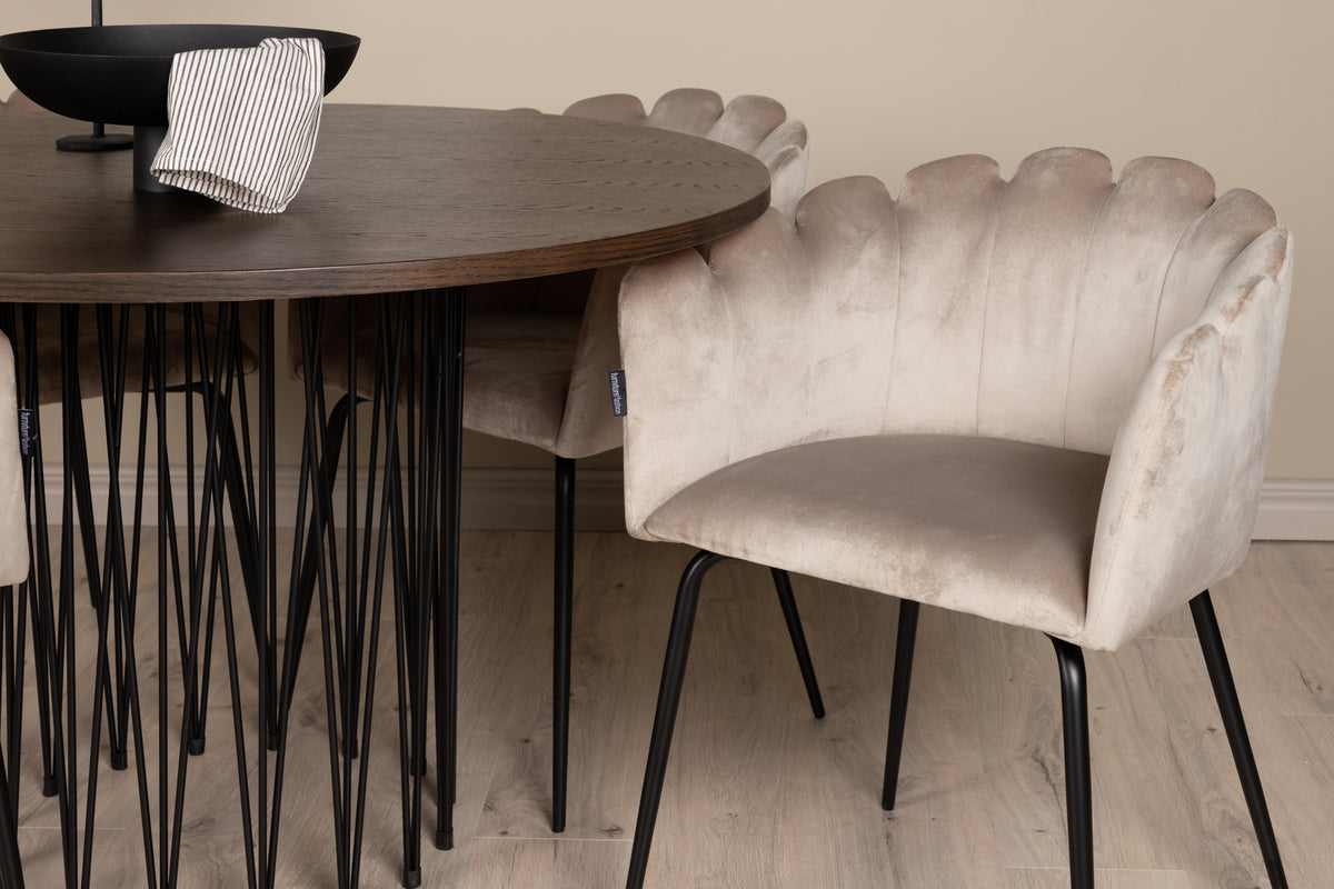 Venture Design Limhamn & Stone Matstolar Beige + Runda Matbord ⌀120 Mocka