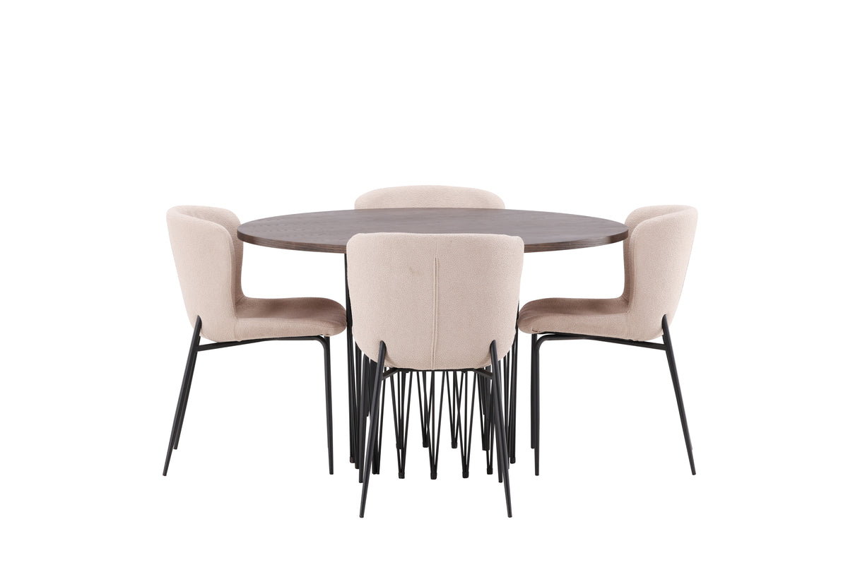 Venture Design Modesto & Stone Matstolar 2-pack Beige + Runda Matbord ⌀120 Mocka