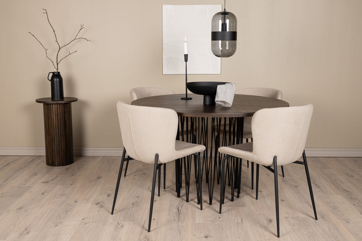 Venture Design Modesto & Stone Matstolar 2-pack Beige + Runda Matbord ⌀120 Mocka