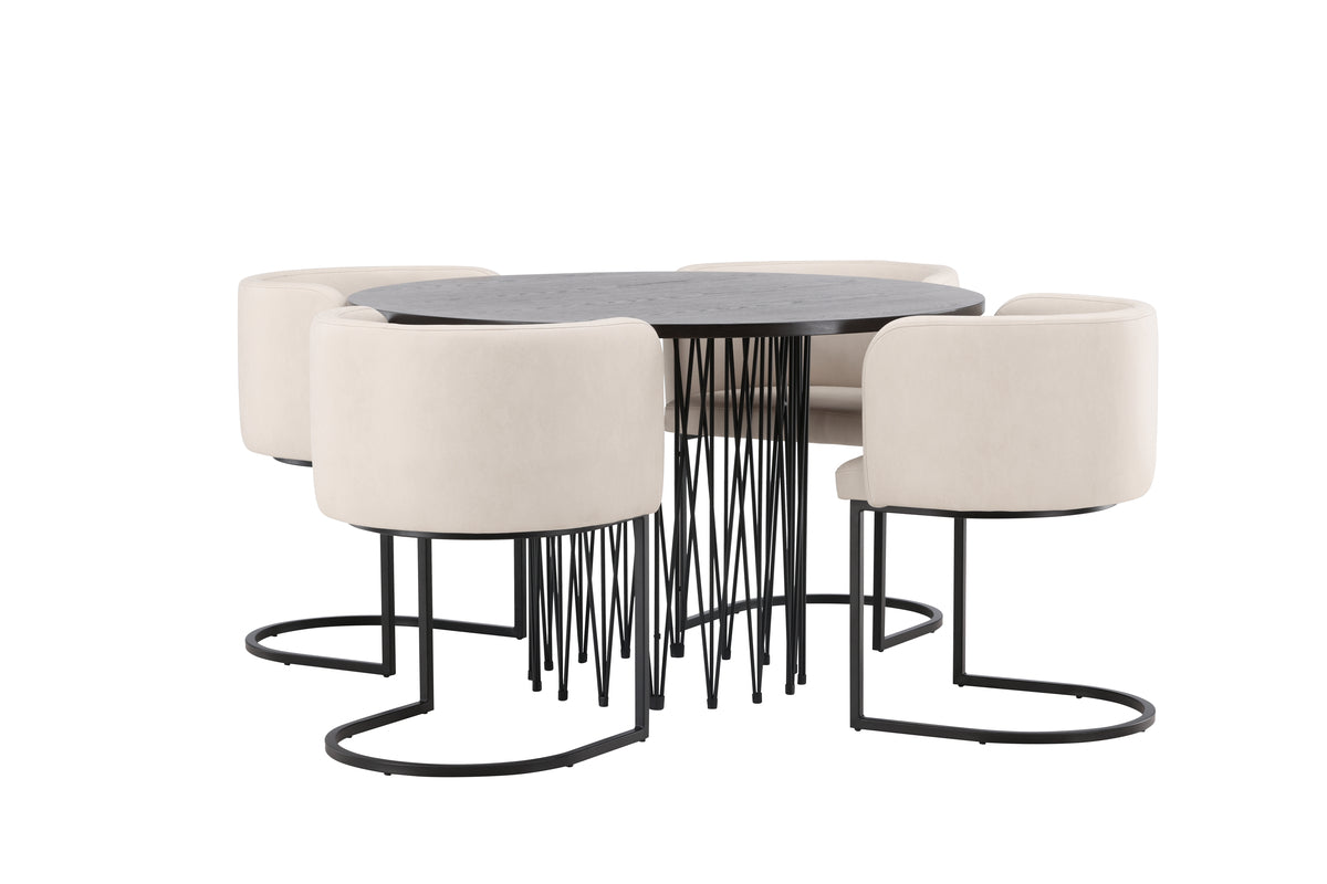 Venture Design Stone & Simrishamn Runda Matbord ⌀120 Mocka + Matstolar Beige