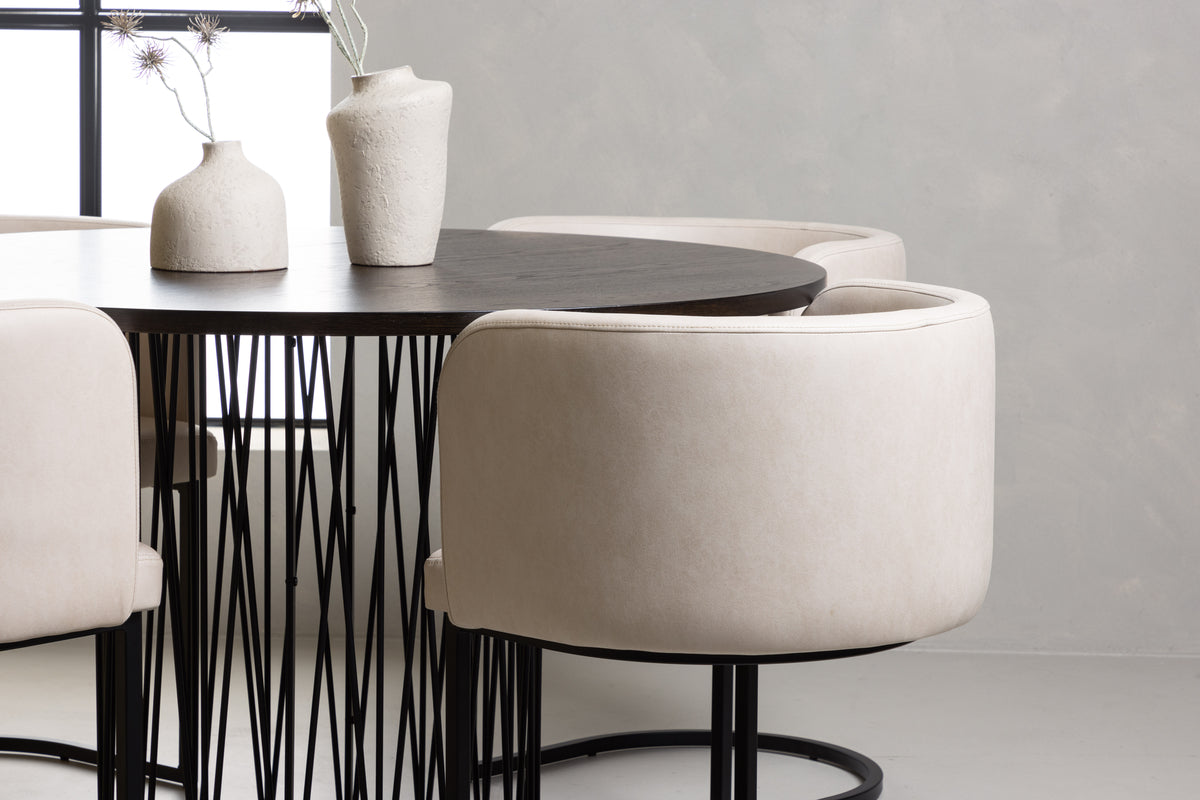 Venture Design Stone & Simrishamn Runda Matbord ⌀120 Mocka + Matstolar Beige
