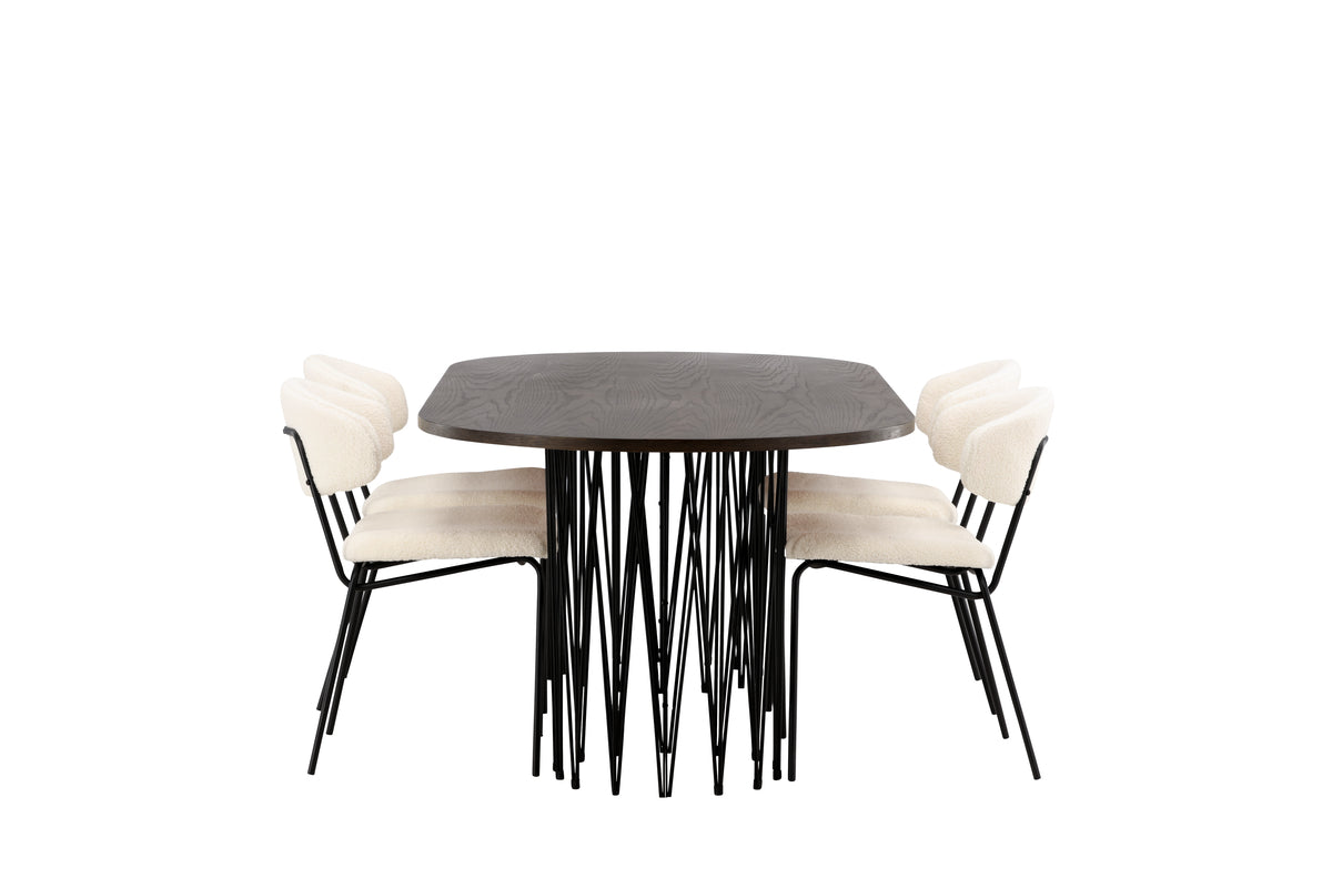 Venture Design Chico & Stone Matstolar 2-pack Vit + Ovala Matbord 220 x 100 Mocka
