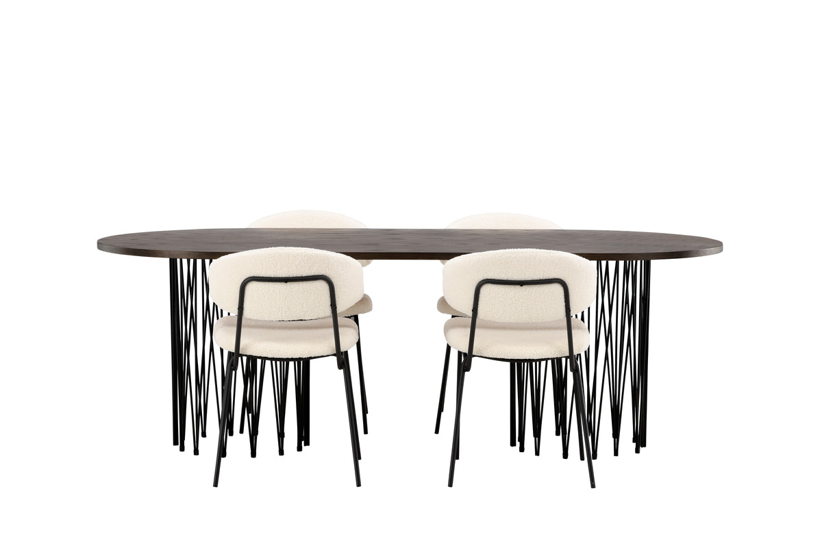 Venture Design Chico & Stone Matstolar 2-pack Vit + Ovala Matbord 220 x 100 Mocka