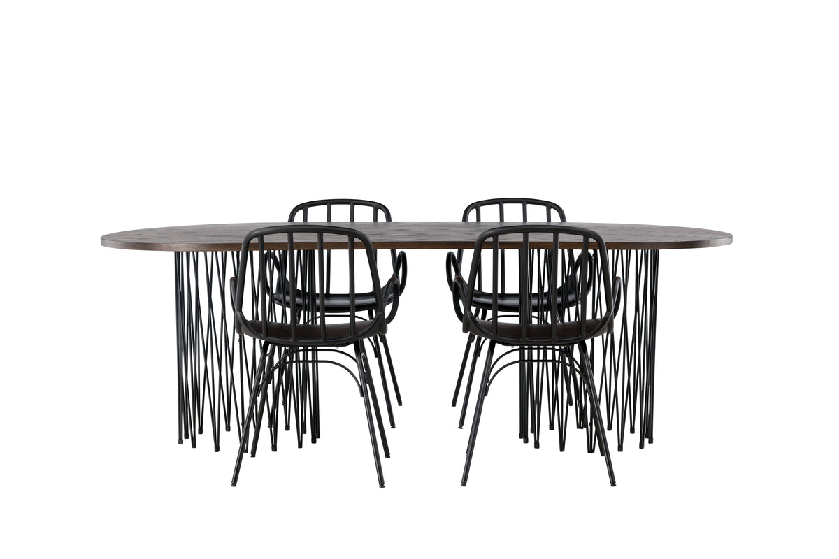 Venture Design Dyrön & Stone Matstolar 2-pack Svart + Ovala Matbord 220 x 100 Mocka
