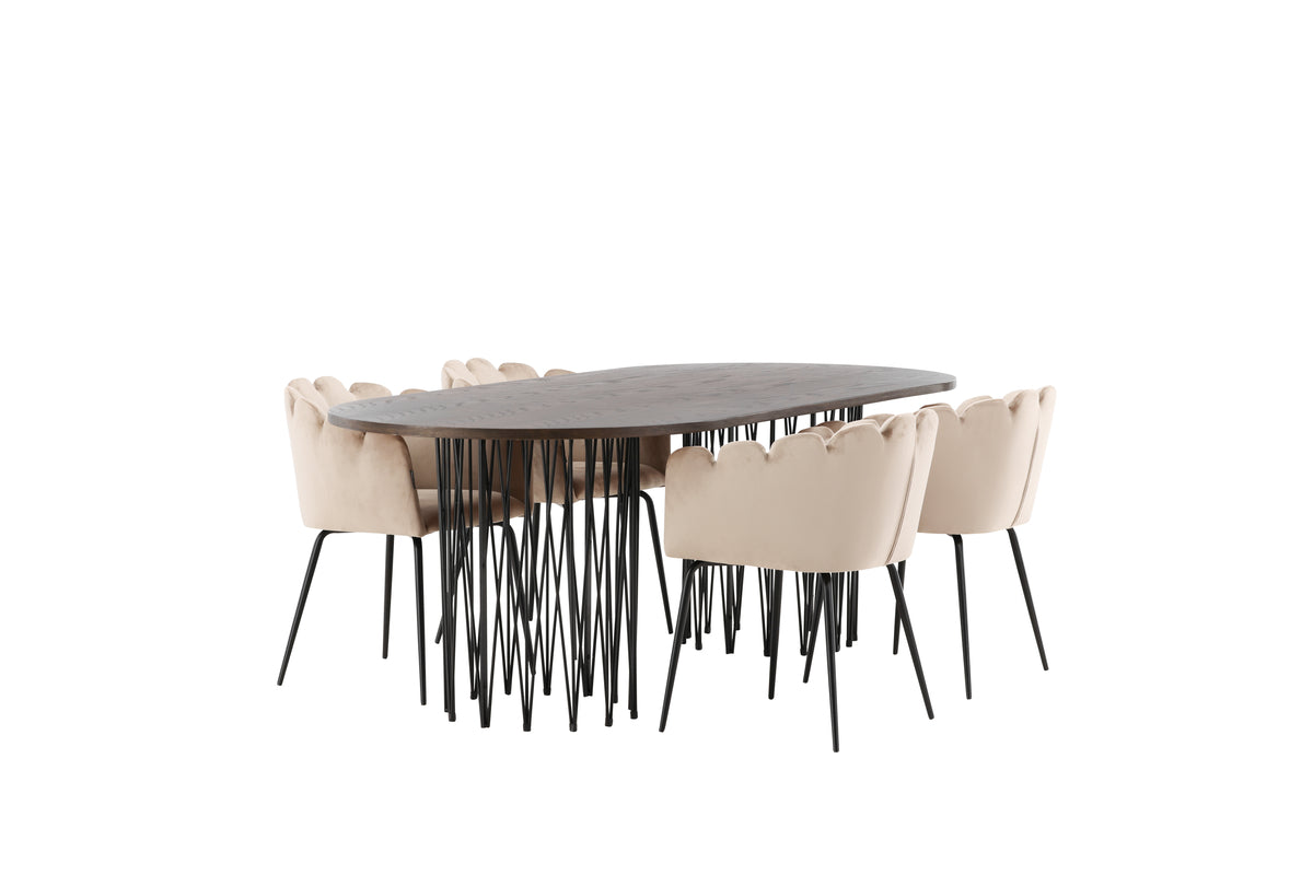 Venture Design Limhamn & Stone Matstolar Beige + Ovala Matbord 220 x 100 Mocka