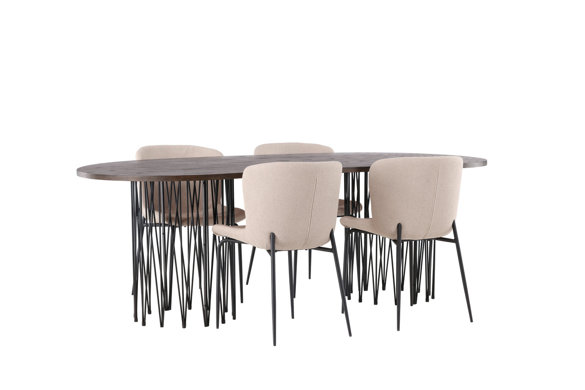 Venture Design Modesto & Stone Matstolar 2-pack Beige + Ovala Matbord 220 x 100 Mocka