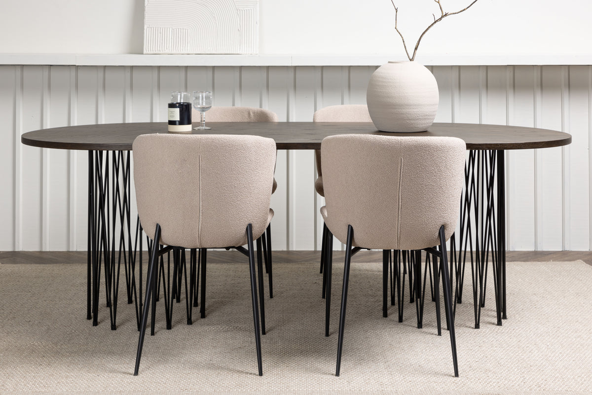 Venture Design Modesto & Stone Matstolar 2-pack Beige + Ovala Matbord 220 x 100 Mocka