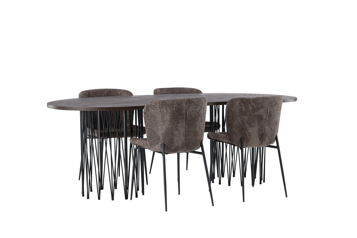 Venture Design Modesto & Stone Matstolar 2-pack Brun + Ovala Matbord 220 x 100 Mocka