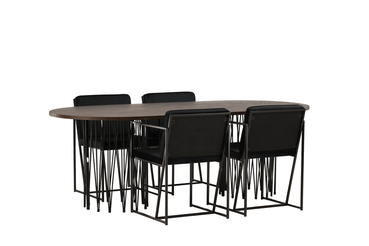 Venture Design Richmond & Stone Matstolar 2-pack Svart + Ovala Matbord 220 x 100 Mocka
