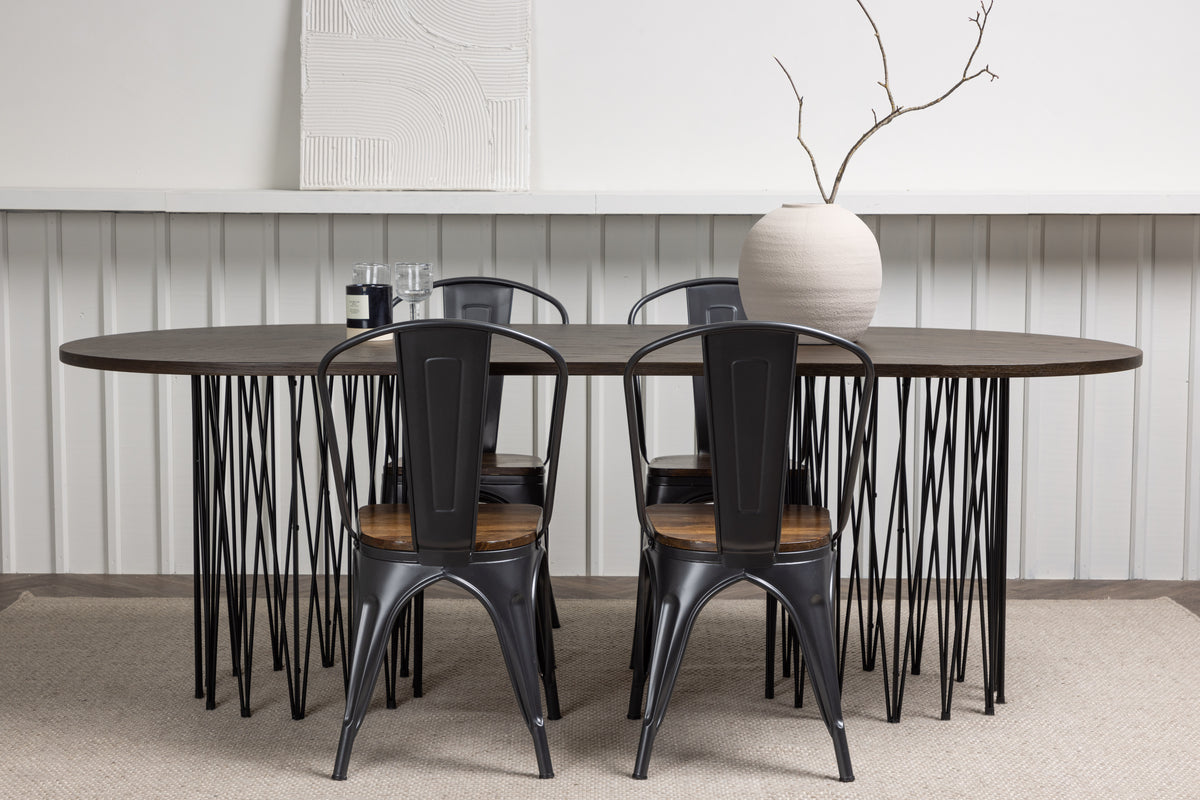 Venture Design Tempe & Stone Matstolar 2-pack Valnöt + Ovala Matbord 220 x 100 Mocka