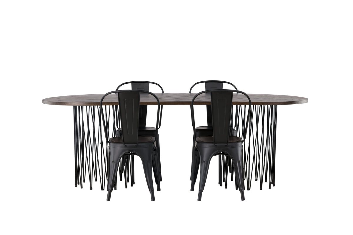Venture Design Tempe & Stone Matstolar 4-pack Svart + Ovala Matbord 220 x 100 Mocka
