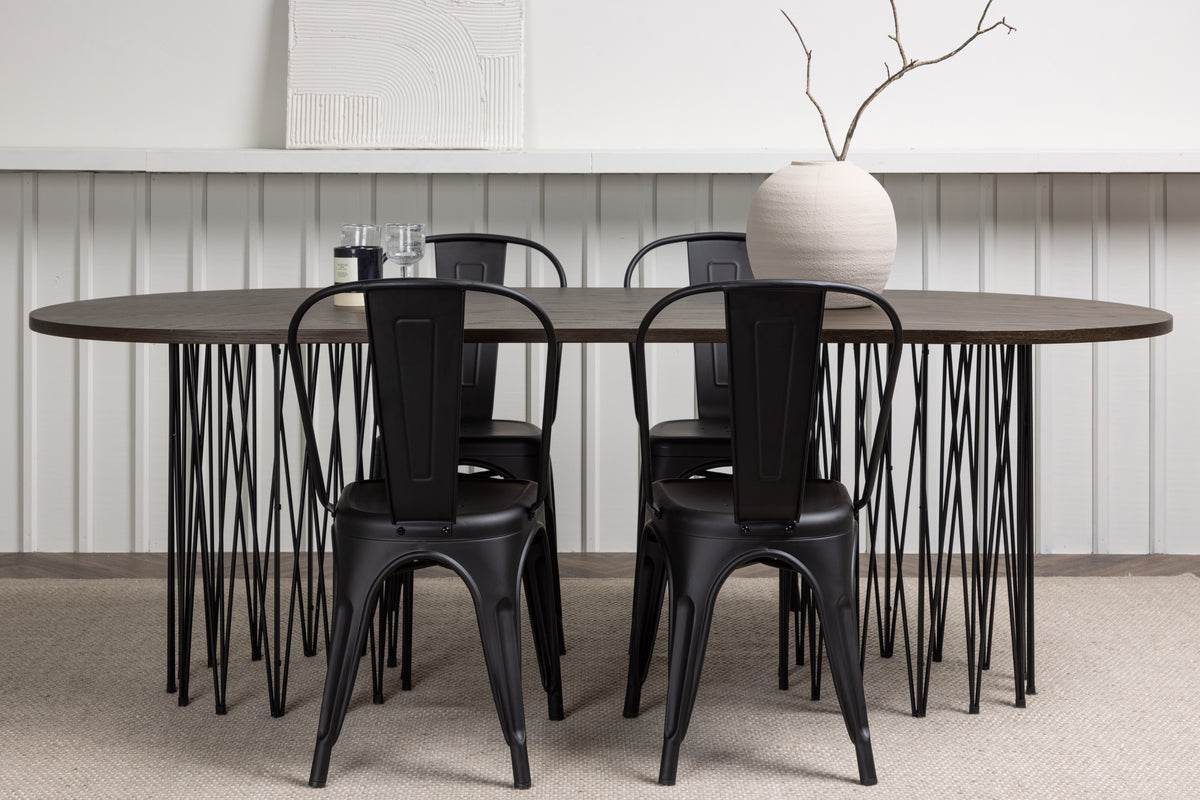Venture Design Tempe & Stone Matstolar 4-pack Svart + Ovala Matbord 220 x 100 Mocka