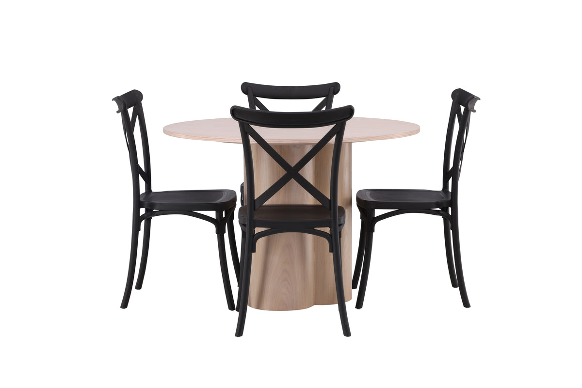 Venture Design Crosett & Olivia Matstolar 2-pack Svart + Runda Matbord ⌀110 Vitputsad