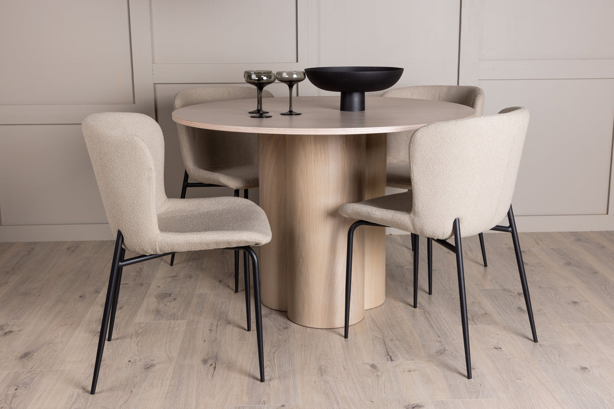 Venture Design Modesto & Olivia Matstolar 2-pack Beige + Runda Matbord ⌀110 Vitputsad