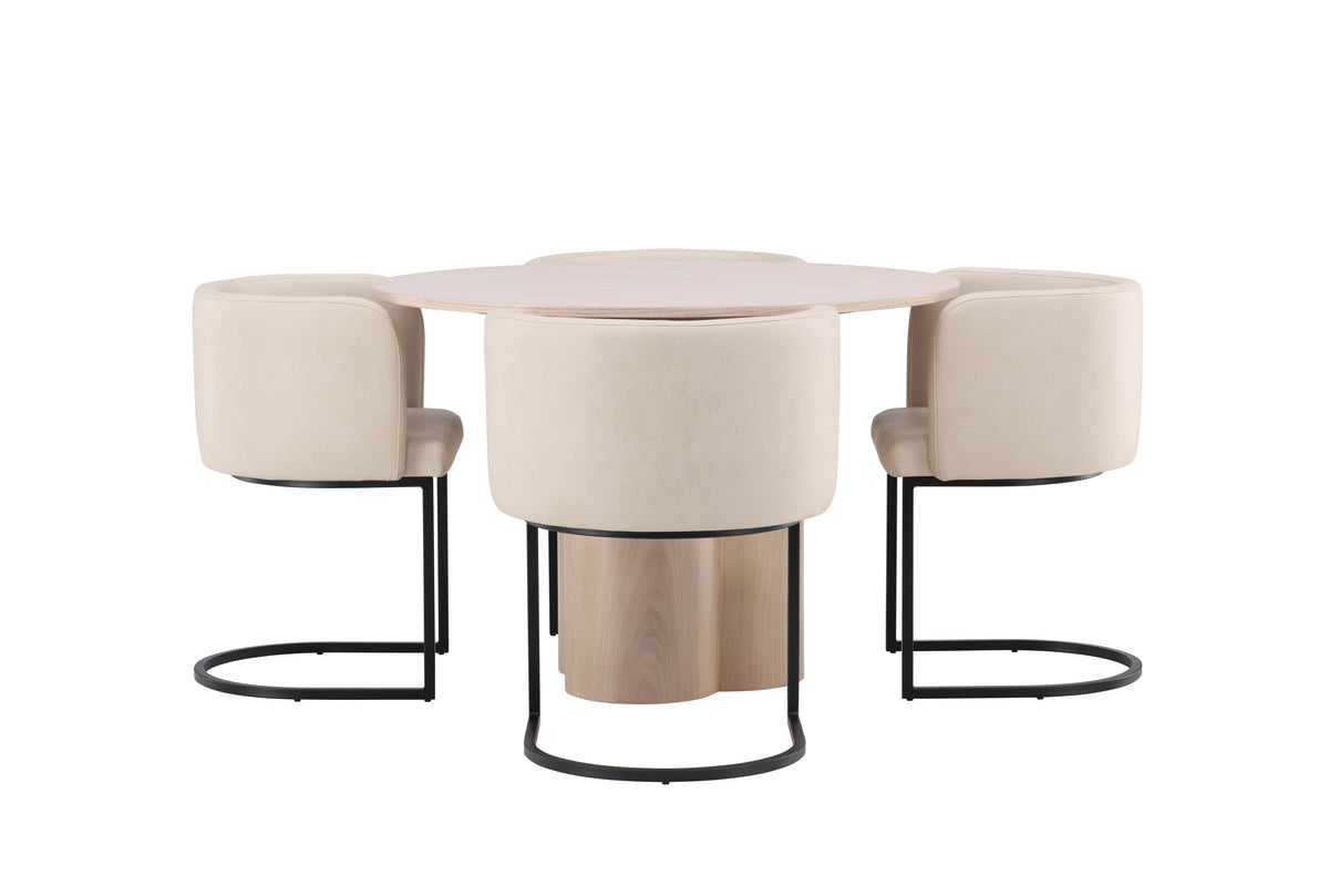 Venture Design Olivia & Simrishamn Runda Matbord ⌀110 Vitputsad + Matstolar Beige