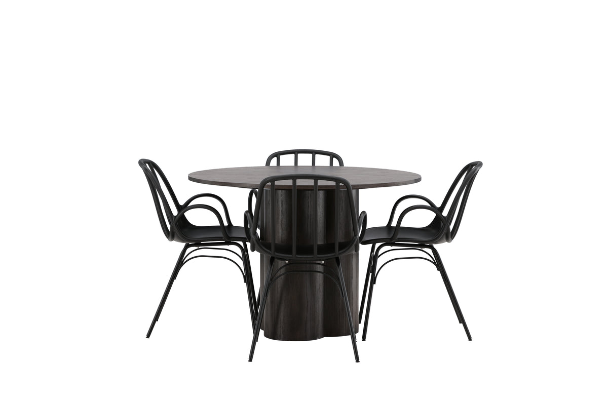 Venture Design Dyrön & Olivia Matstolar 2-pack Svart + Runda Matbord ⌀110 Mocka