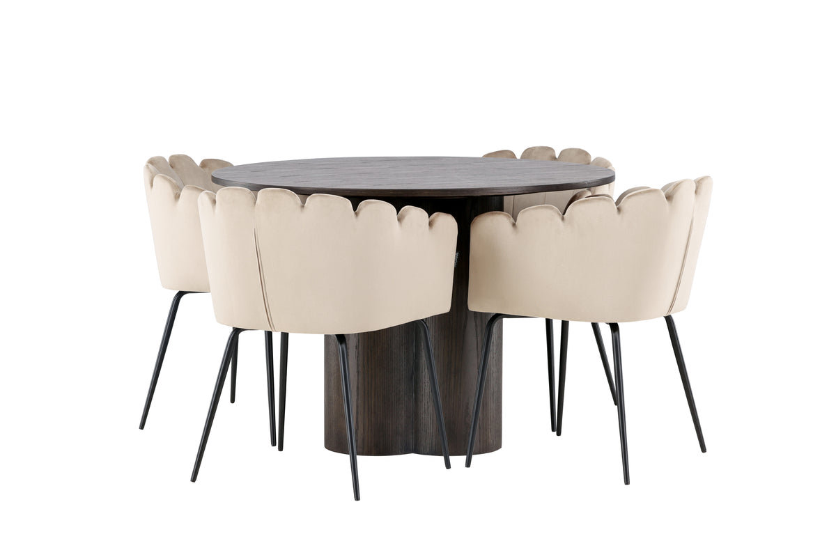 Venture Design Limhamn & Olivia Matstolar Beige + Runda Matbord ⌀110 Mocka