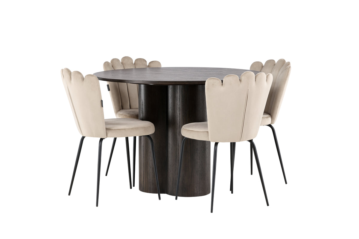 Venture Design Limhamn & Olivia Matstolar 2-pack Beige + Runda Matbord ⌀110 Mocka