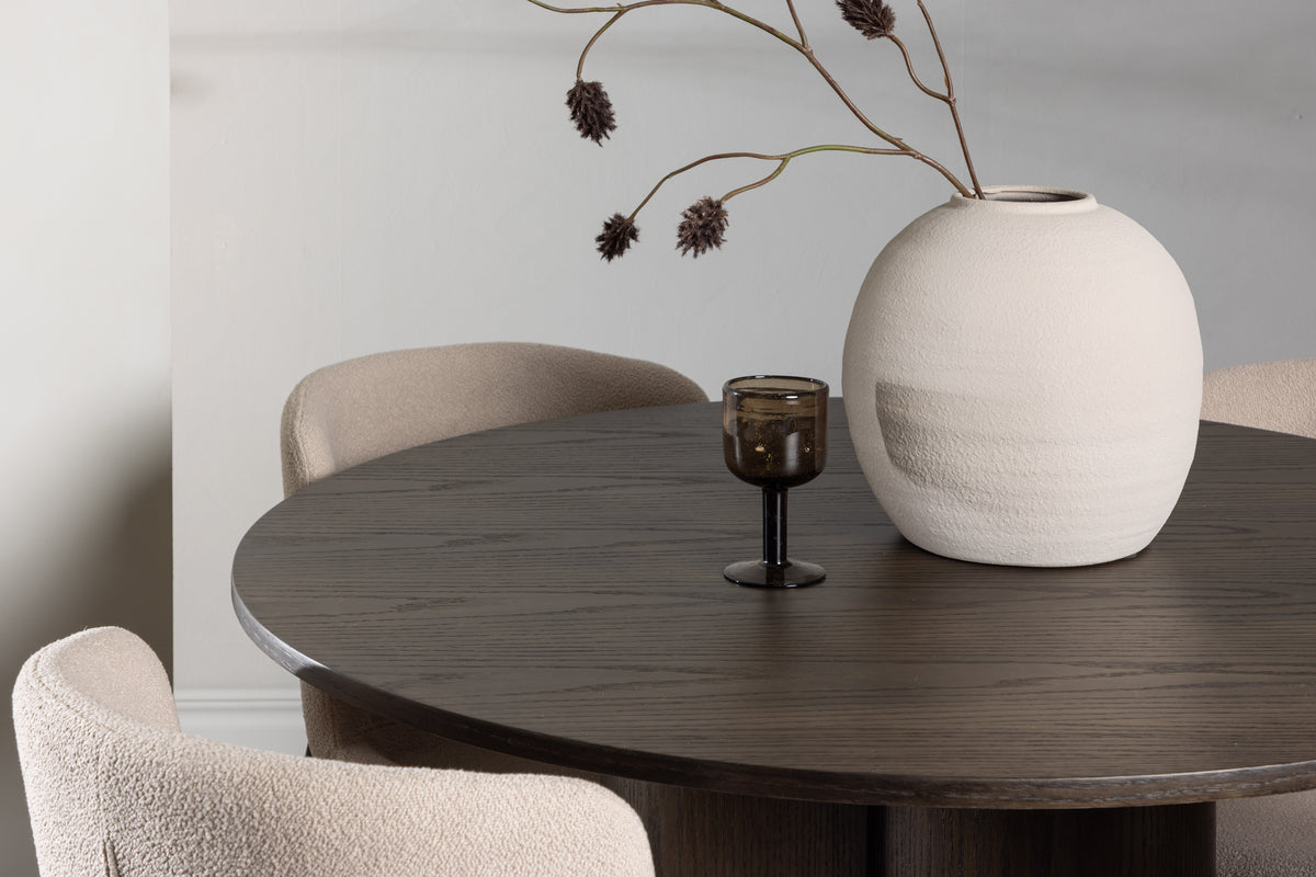 Venture Design Modesto & Olivia Matstolar 2-pack Beige + Runda Matbord ⌀110 Mocka