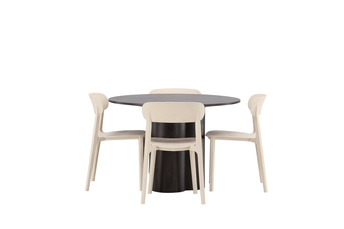 Venture Design Åstol & Olivia Matstolar 2-pack Beige + Runda Matbord ⌀110 Mocka