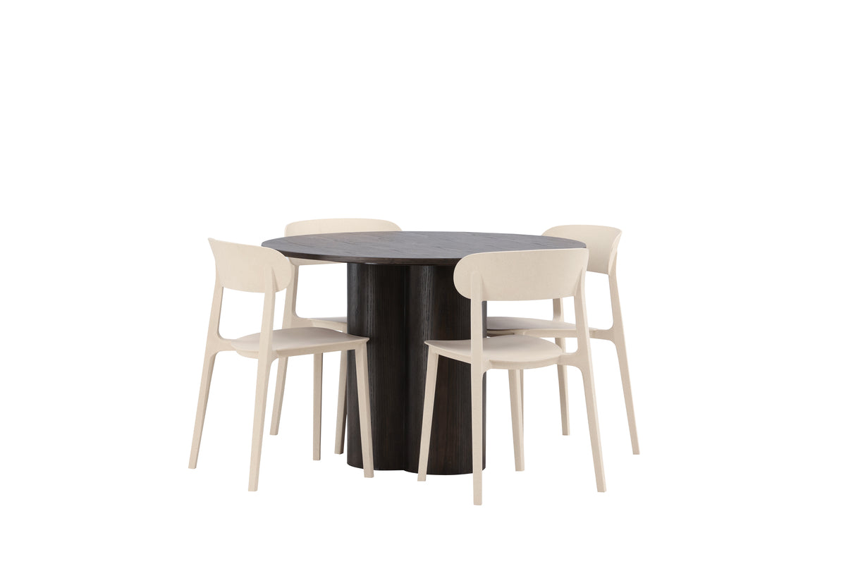 Venture Design Åstol & Olivia Matstolar 2-pack Beige + Runda Matbord ⌀110 Mocka