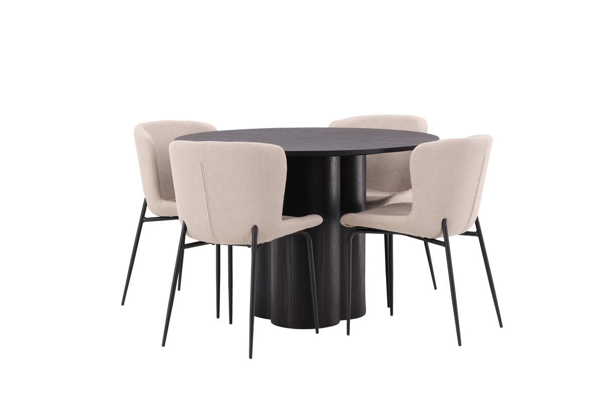 Venture Design Modesto & Olivia Matstolar 2-pack Beige + Runda Matbord ⌀110 Svart