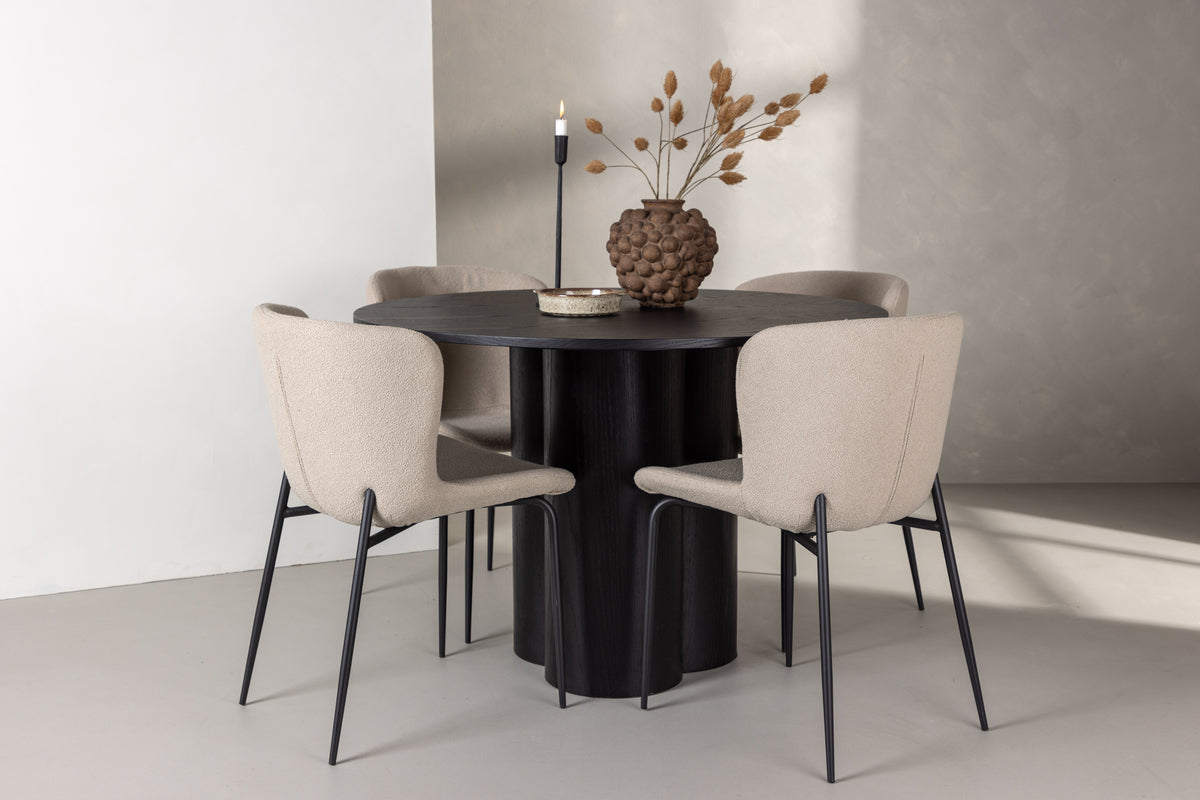 Venture Design Modesto & Olivia Matstolar 2-pack Beige + Runda Matbord ⌀110 Svart