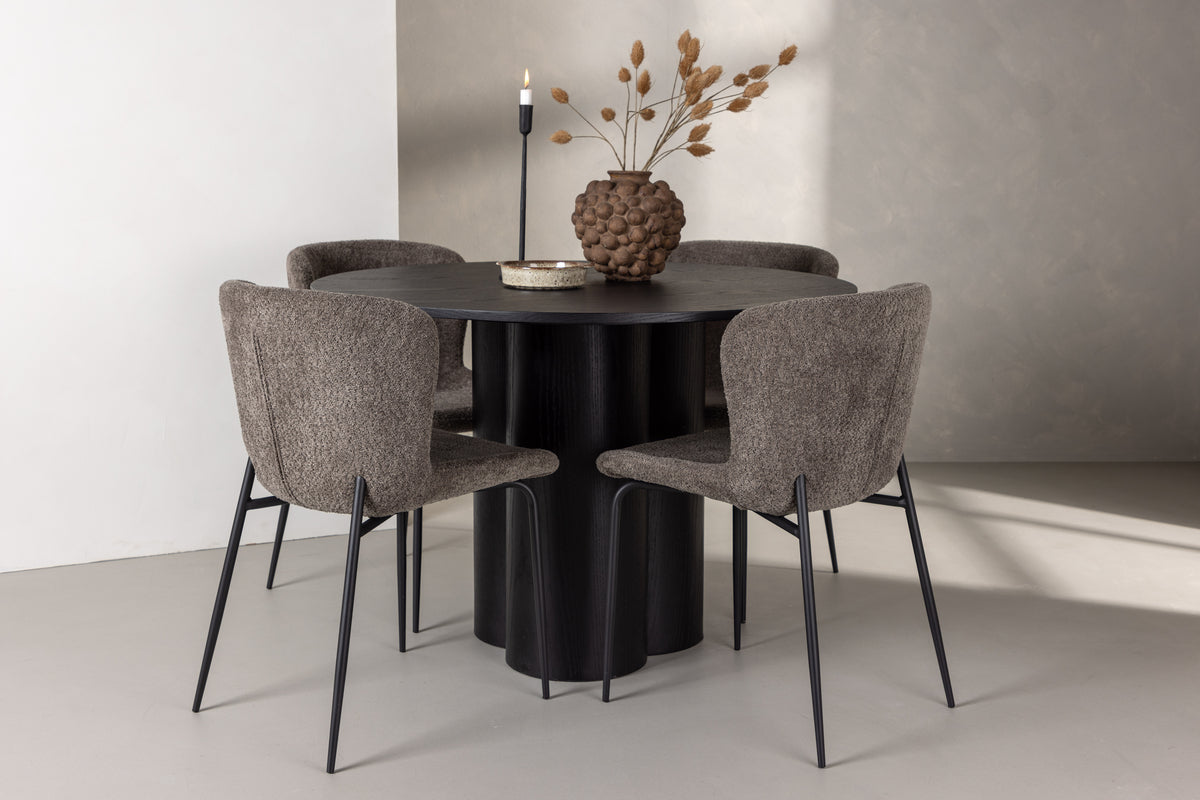 Venture Design Modesto & Olivia Matstolar 2-pack Brun + Runda Matbord ⌀110 Svart