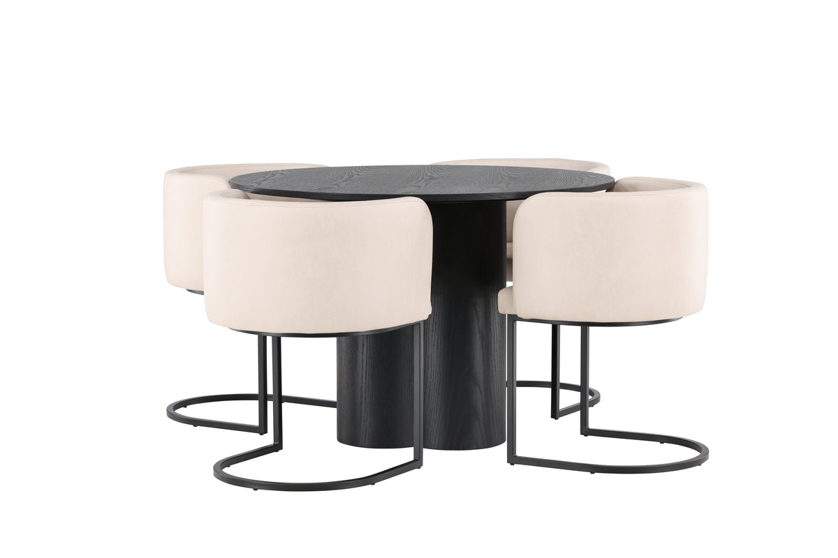 Venture Design Olivia & Simrishamn Runda Matbord ⌀110 Svart + Matstolar Beige