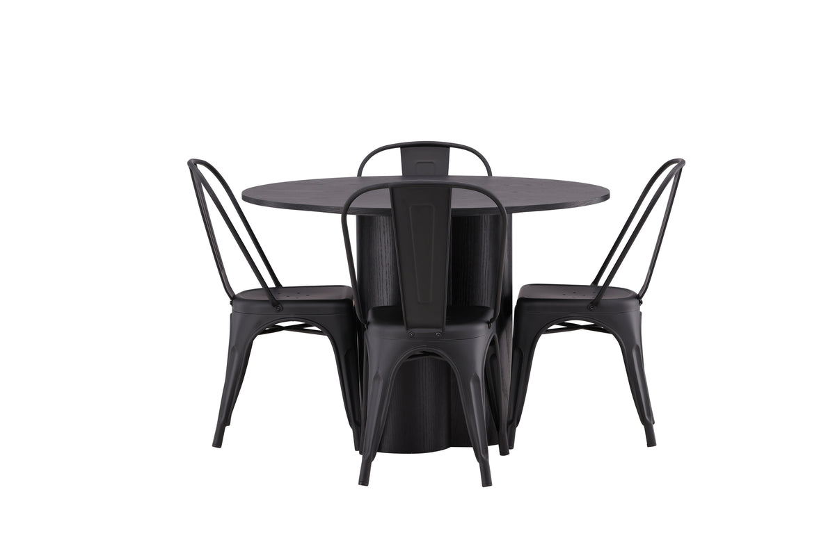 Venture Design Tempe & Olivia Matstolar 4-pack Svart + Runda Matbord ⌀110 Svart
