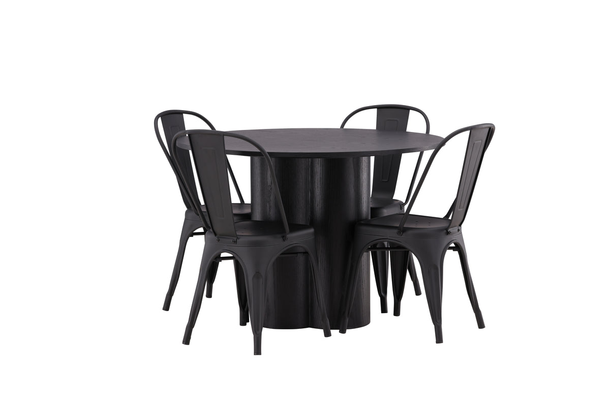 Venture Design Tempe & Olivia Matstolar 4-pack Svart + Runda Matbord ⌀110 Svart
