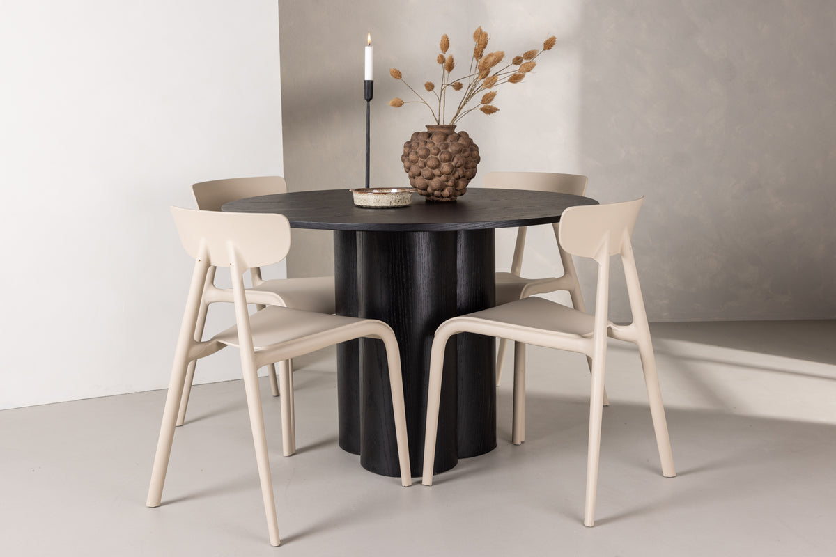Venture Design Ursholmen & Olivia Matstolar 2-pack Beige + Runda Matbord ⌀110 Svart