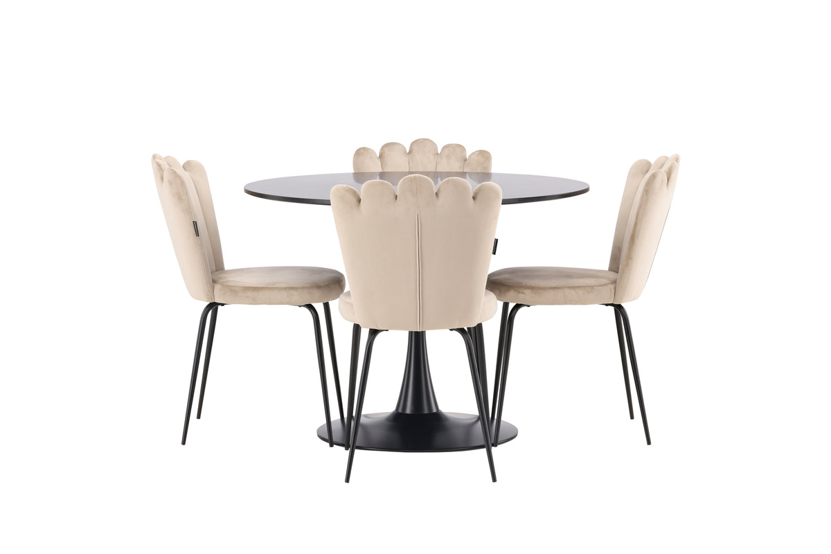 Venture Design Limhamn & Glade Matstolar 2-pack Beige + Runda Matbord ⌀100 Svart