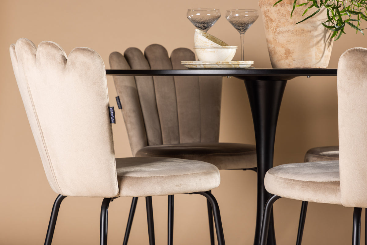 Venture Design Limhamn & Glade Matstolar 2-pack Beige + Runda Matbord ⌀100 Svart