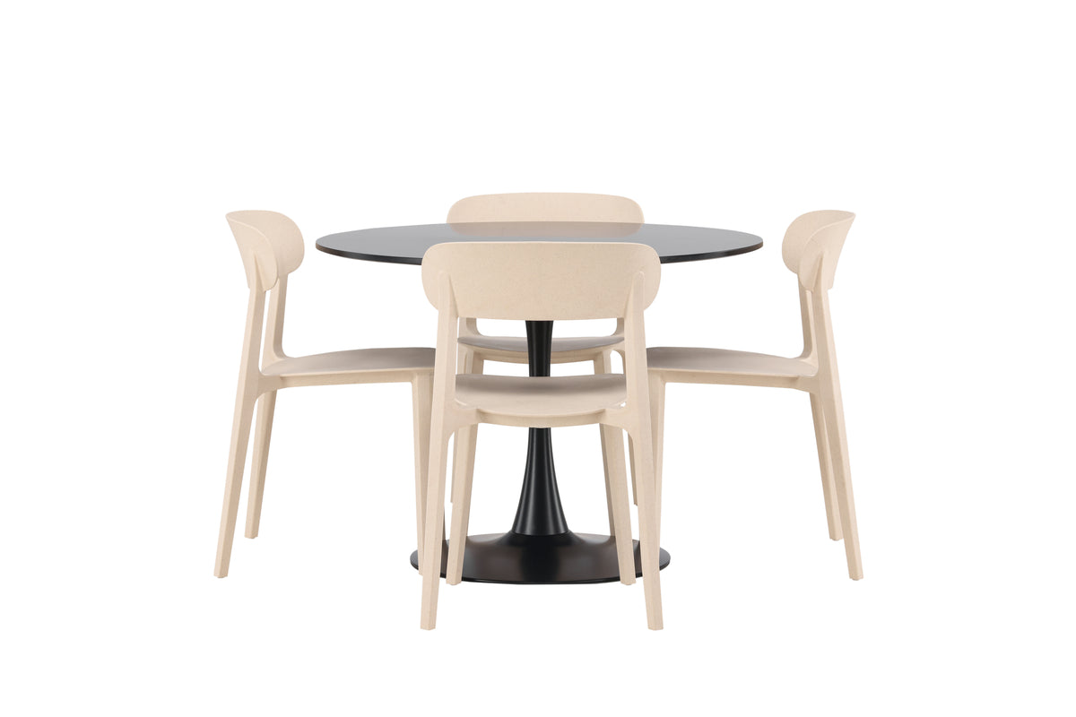 Venture Design Åstol & Glade Matstolar 2-pack Beige + Runda Matbord ⌀100 Svart