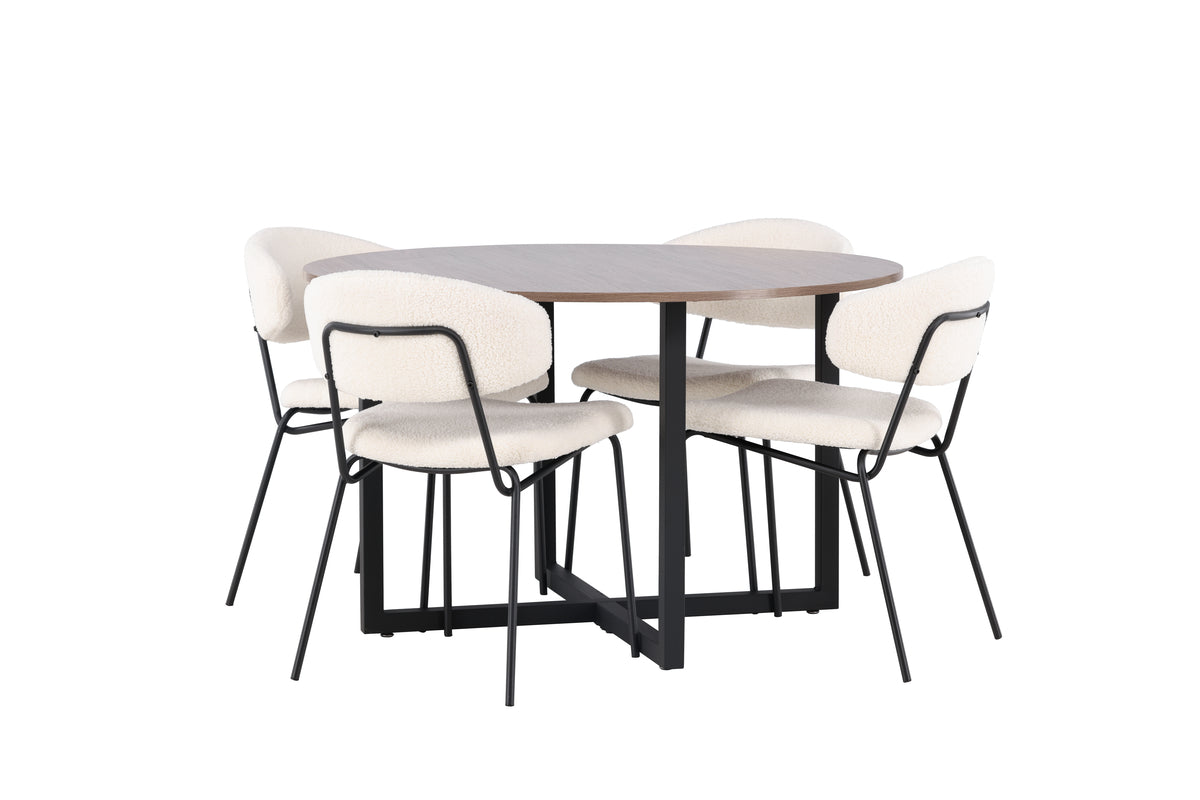 Venture Design Chico & Durango Matstolar 2-pack Vit + Runda Matbord ⌀120 Valnöt