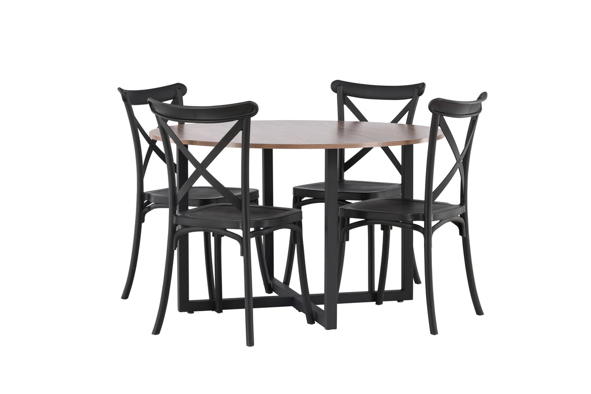 Venture Design Crosett & Durango Matstolar 2-pack Svart + Runda Matbord ⌀120 Valnöt