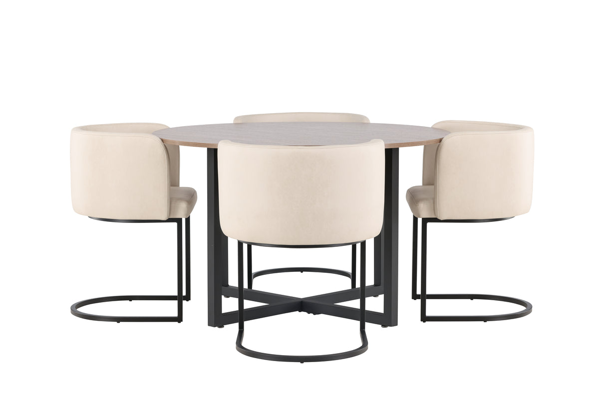 Venture Design Durango & Simrishamn Runda Matbord ⌀120 Valnöt + Matstolar Beige