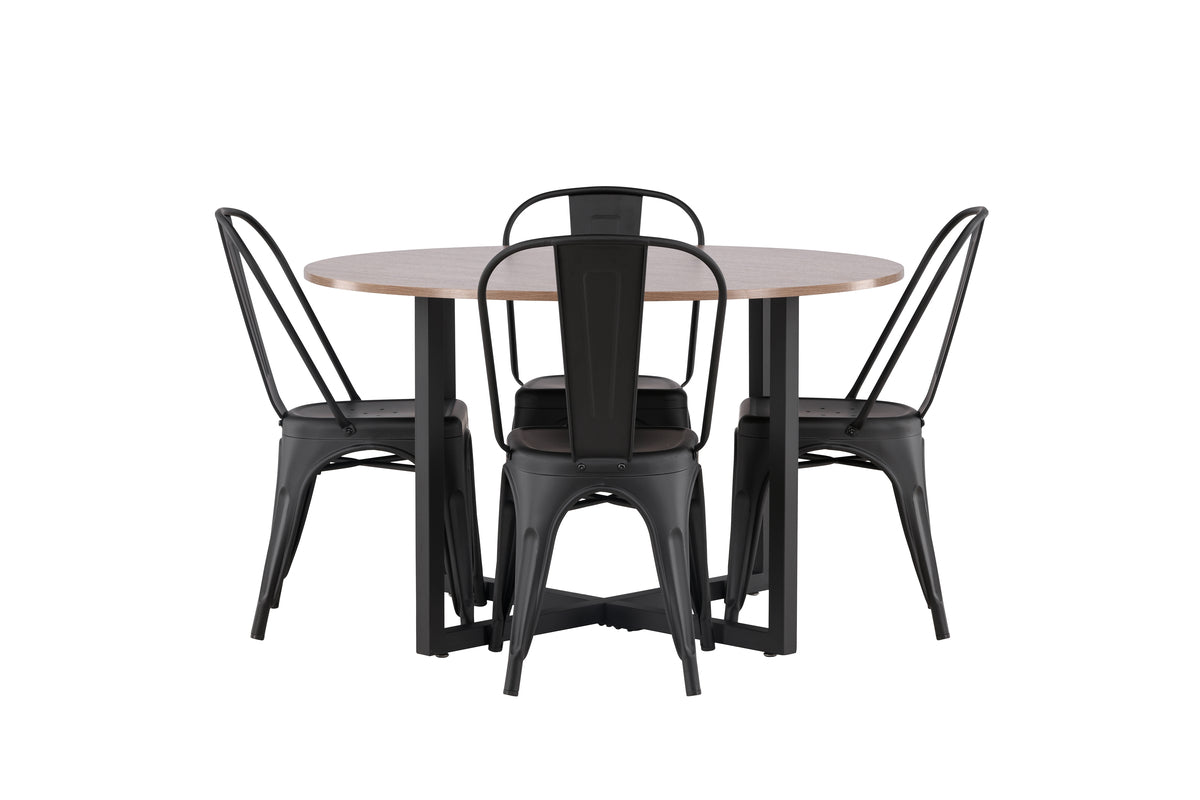 Venture Design Durango & Tempe Runda Matbord ⌀120 Valnöt + Matstolar 4-pack Svart