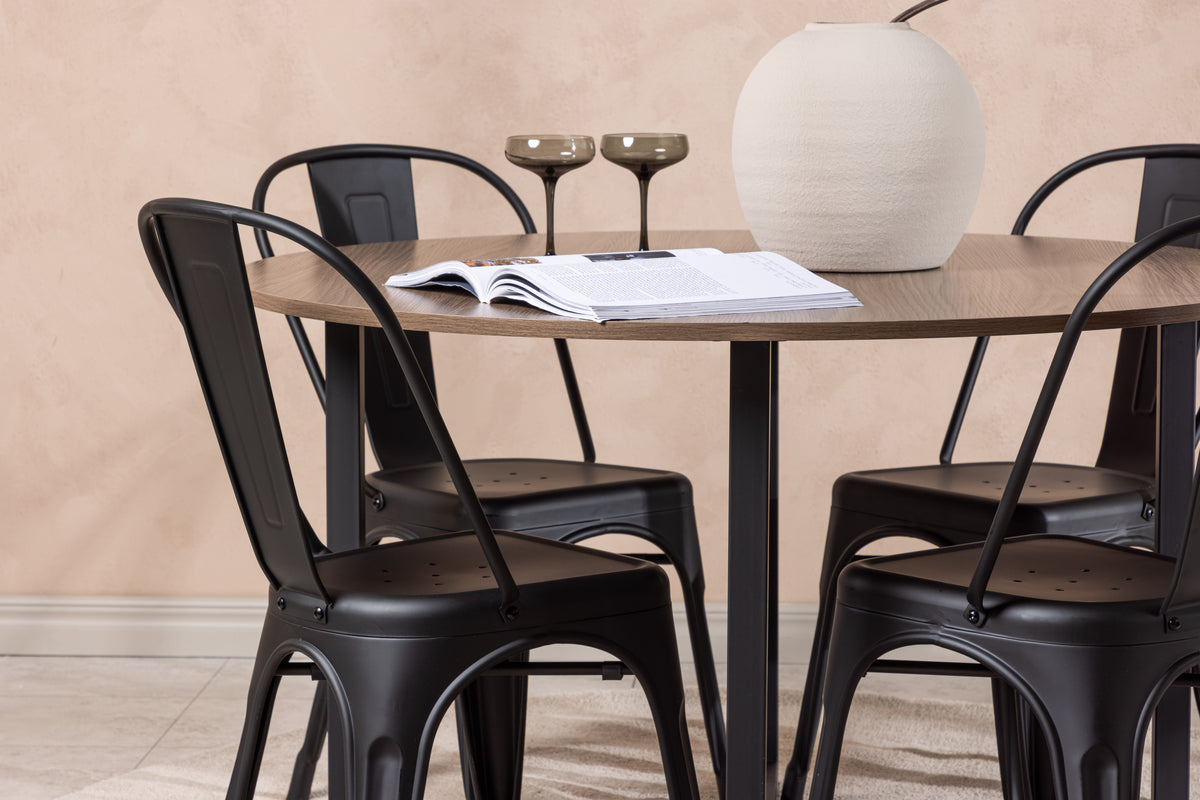 Venture Design Durango & Tempe Runda Matbord ⌀120 Valnöt + Matstolar 4-pack Svart