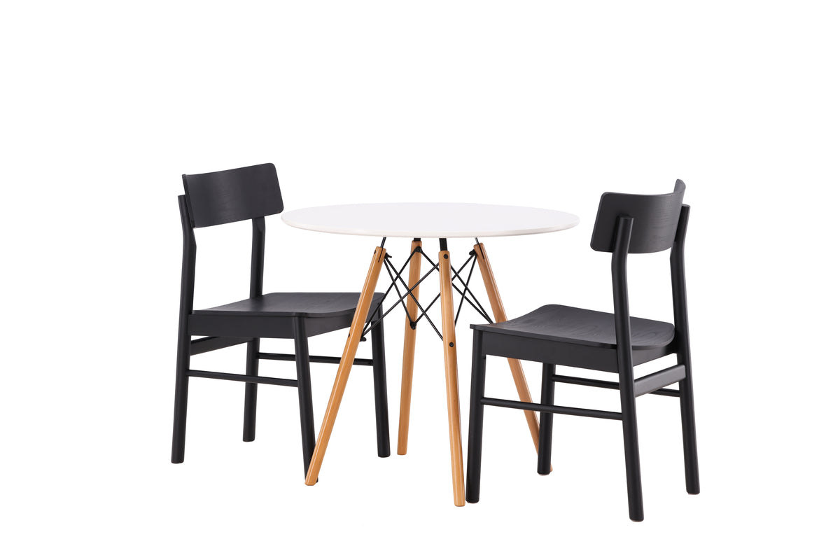 Venture Design Montros & Danburi Matstolar 2-pack Svart + Runda Matbord ⌀60 Vit