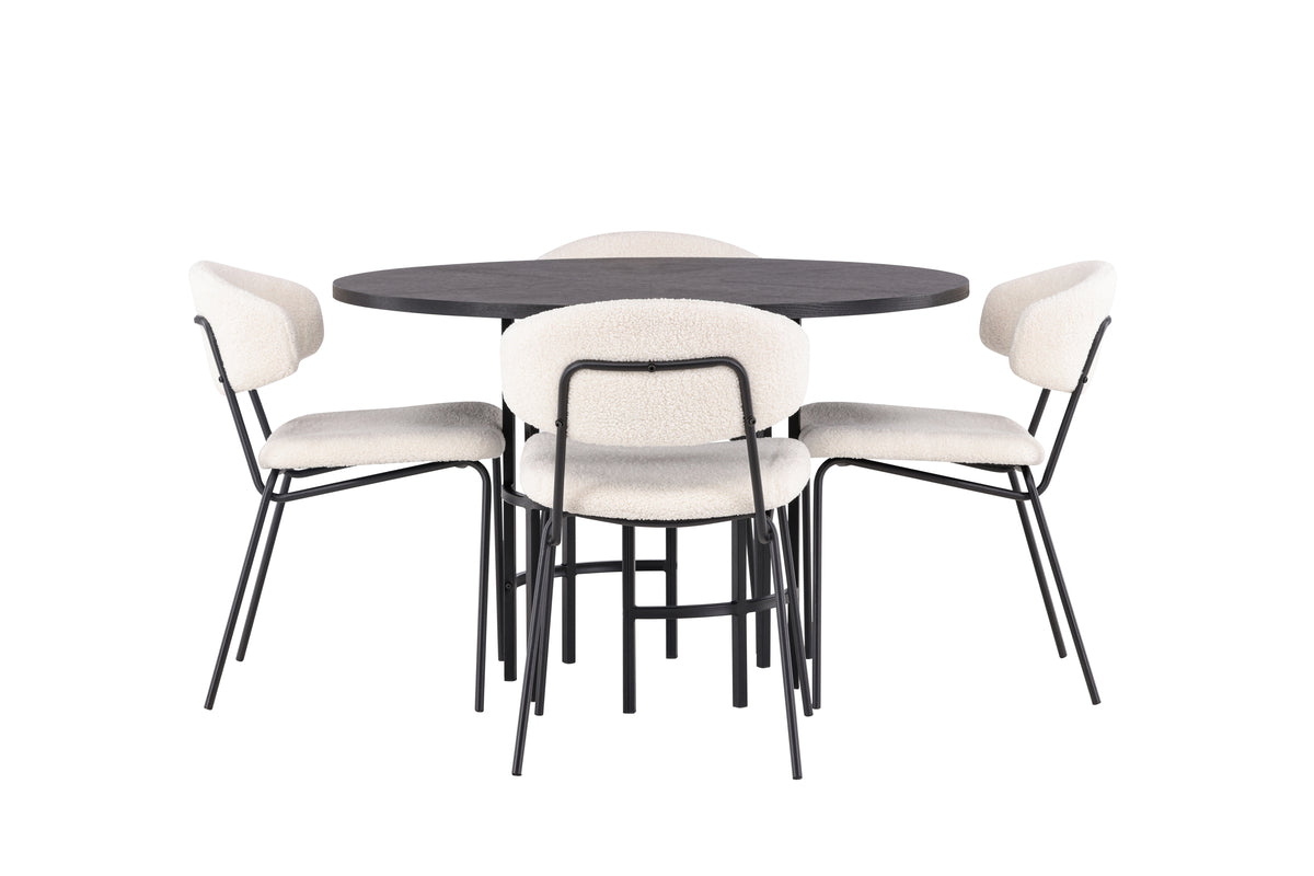 Venture Design Chico & Copenhagen Matstolar 2-pack Vit + Runda Matbord ⌀115 Svart